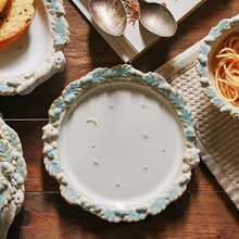 Load image into Gallery viewer, Vintage Blue Ceramic Deep Plate with Leaf Pattern for Pasta Desserts and Everyday Dining