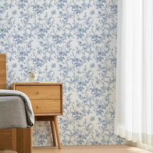 Load image into Gallery viewer, Blue Floral Peel and Stick Botanical Wallpaper