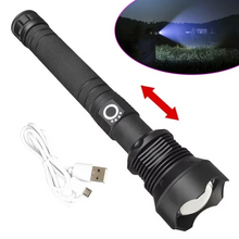Load image into Gallery viewer, High-Power LED Tactical Flashlight, USB Rechargeable, Zoomable Beam, 5 Light Modes, Waterproof, Fits 26650 Battery