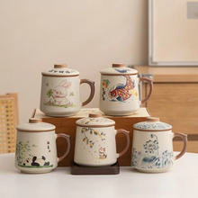 Load image into Gallery viewer, Chinese Style Ceramic Mug with Lid and Built In Tea Filter, 13.5 oz