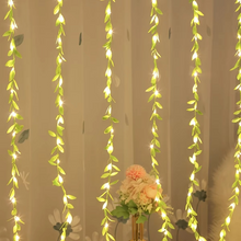 Load image into Gallery viewer, Decorative Willow Curtain String Lights with Imitation Leaves and Wrought Iron Basket