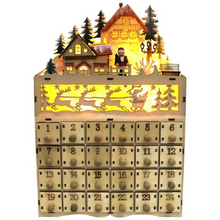 Load image into Gallery viewer, Christmas Wooden LED Advent Calendar Village House with Drawers
