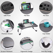Load image into Gallery viewer, Portable Folding Laptop Table with USB Light, Fan, and Cup Holder - 15.75" x 23.62"