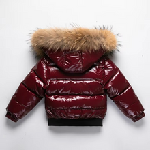 Load image into Gallery viewer, Kids Waterproof Down Parka with Real Fur Hood, Shiny Thick Winter Coat for Girls and Boys 1–8 Years