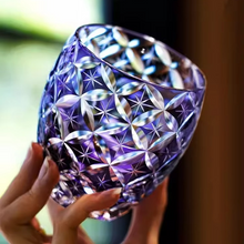 Load image into Gallery viewer, Violet Edo Kiriko Hand Cut Crystal Whiskey Glass with Seven Treasure Pattern