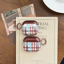 Load image into Gallery viewer, Retro Chocolate Blue Check Plaid Earphone Case