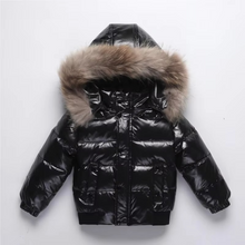 Load image into Gallery viewer, Kids Waterproof Down Parka with Real Fur Hood, Shiny Thick Winter Coat for Girls and Boys 1–8 Years