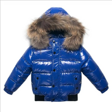 Load image into Gallery viewer, Kids Waterproof Down Parka with Real Fur Hood, Shiny Thick Winter Coat for Girls and Boys 1–8 Years