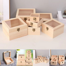 Load image into Gallery viewer, Wooden Hinged Square Storage Box – Desktop Organizer and Jewelry Container