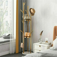 Load image into Gallery viewer, Marble Metal Coat Rack Freestanding Hall Tree with 3 Storage Shelves and 9 Hooks