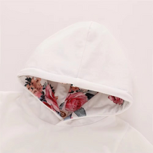 Load image into Gallery viewer, Baby Girl 3-Piece Floral Hoodie Set with Pants and Bow Headband