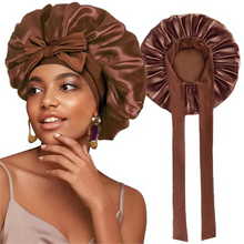 Load image into Gallery viewer, Women’s Satin Sleep Bonnet Adjustable Silky Night Cap for Curly Hair