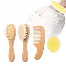 Load image into Gallery viewer, Natural Wooden Baby Hair Brush and Comb Set with Ultra Soft Goat Bristles