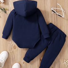 Load image into Gallery viewer, Baby Boy Outfit Set, Long Sleeve Hoodie Romper and Pants, 0–24 Months