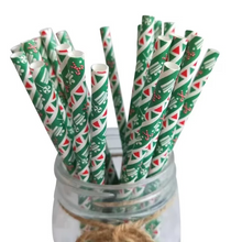 Load image into Gallery viewer, 25 Pack Christmas Kraft Paper Straws Colorful Printed Disposable Party Straws