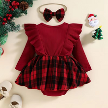 Load image into Gallery viewer, Baby Girl Long Sleeve Birthday Romper and Bow Headband Outfit