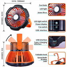 Load image into Gallery viewer, Rechargeable Camping Fan with LED Light, Remote Control and Hanging Hook