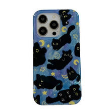 Load image into Gallery viewer, Cute Black Cats Feather Yarn iPhone Case with Stars and Moon Design