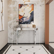 Load image into Gallery viewer, Mirrored Console Table for Home Office, Oval Mirrored Vanity Desk Silver Finish