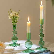 Load image into Gallery viewer, Elegant 3 Piece Glass Candlestick Holder Set for Table and Home Décor