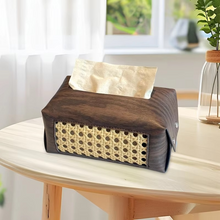 Load image into Gallery viewer, Retro Leather and Wood Tissue Box Holder with Vintage Carved Design
