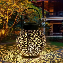 Load image into Gallery viewer, Outdoor Solar LED Lantern Light with Hollow Wrought Iron Design for Garden and Yard Decoration