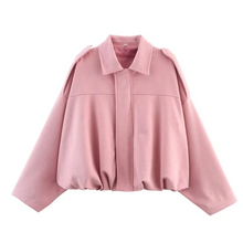Load image into Gallery viewer, Women's Faux Suede Cropped Bomber Jacket with Batwing Sleeves