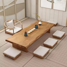 Load image into Gallery viewer, Japanese Tea Table Set, Solid Pine Wood Tatami Chabudai Low Coffee Table with Floor Chair Combo