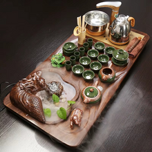 Load image into Gallery viewer, Electric Wooden Tea Tray Set with Flowing Water and Ceramic Kung Fu Teaware