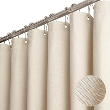 Load image into Gallery viewer, Luxury Linen Shower Curtain with Silver Hooks, Waterproof Thick Fabric Bath Curtain for Large Bathtubs