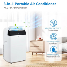 Load image into Gallery viewer, 14000 BTU Portable Air Conditioner with Fan, Dehumidifier, Remote, and Sleep Mode