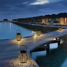 Load image into Gallery viewer, Outdoor Solar LED Lantern Light with Hollow Wrought Iron Design for Garden and Yard Decoration