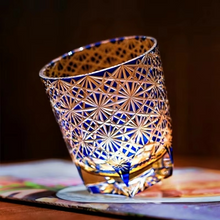 Load image into Gallery viewer, Hand Carved Edo Kiriko Crystal Whiskey Glass with Chrysanthemum Pattern