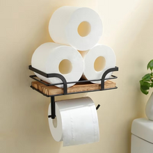 Load image into Gallery viewer, Wall Mounted Toilet Paper Holder with Solid Wood Shelf