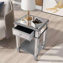 Load image into Gallery viewer, Mirrored Nightstand, Modern Bedside Table with Drawer, Silver Glass End Table for Bedroom