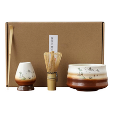 Load image into Gallery viewer, Traditional Matcha Tea Preparation Set, 4 Piece Bamboo Whisk and Bowl Kit