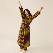 Load image into Gallery viewer, Winter Fleece Long Bathrobe with Modern Striped Design