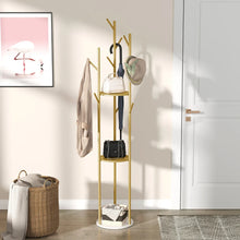 Load image into Gallery viewer, Marble Metal Coat Rack Freestanding Hall Tree with 3 Storage Shelves and 9 Hooks