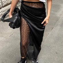 Load image into Gallery viewer, Black Lace and PU Leather Maxi Skirt for Women