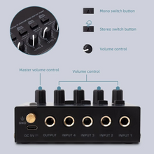 Load image into Gallery viewer, Ultra-Compact 4-Channel Low Noise Audio Mixer with Stereo RCA Output