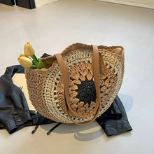 Load image into Gallery viewer, Large Capacity Straw Woven Round Shoulder Tote Bag for Women