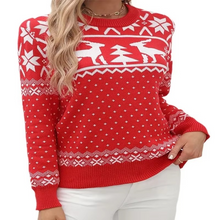 Load image into Gallery viewer, Cozy Knit Crew Neck Sweater for Women with Festive Winter Design