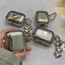 Load image into Gallery viewer, Electroplated Silver Soft TPU AirPods Case with Mirror Finish and Heart Keychain