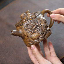 Load image into Gallery viewer, Handmade Yixing Purple Clay Teapot with Auspicious Beast Design 9.5 fl oz