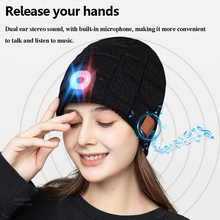 Load image into Gallery viewer, Wireless Bluetooth Music Beanie with Built‑In Headphones and LED Light