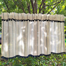 Load image into Gallery viewer, Blue Striped Cotton Linen Short Curtains with Tassel Detailing for Kitchen and Café Windows