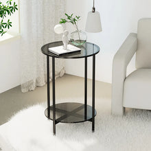 Load image into Gallery viewer, 2-Tier Round Glass Coffee Table, Modern Metal Frame Living Room Side Table