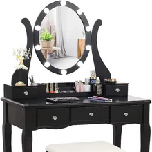 Load image into Gallery viewer, Lighted Makeup Vanity Table with Adjustable LED Mirror and Five Storage Drawers