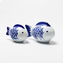 Load image into Gallery viewer, Blue and White Porcelain Floating Koi Fish Desktop Ornament