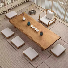 Load image into Gallery viewer, Japanese Tea Table Set, Solid Pine Wood Tatami Chabudai Low Coffee Table with Floor Chair Combo